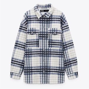 Zara Faux Suede Plaid Longline oversized Shacket